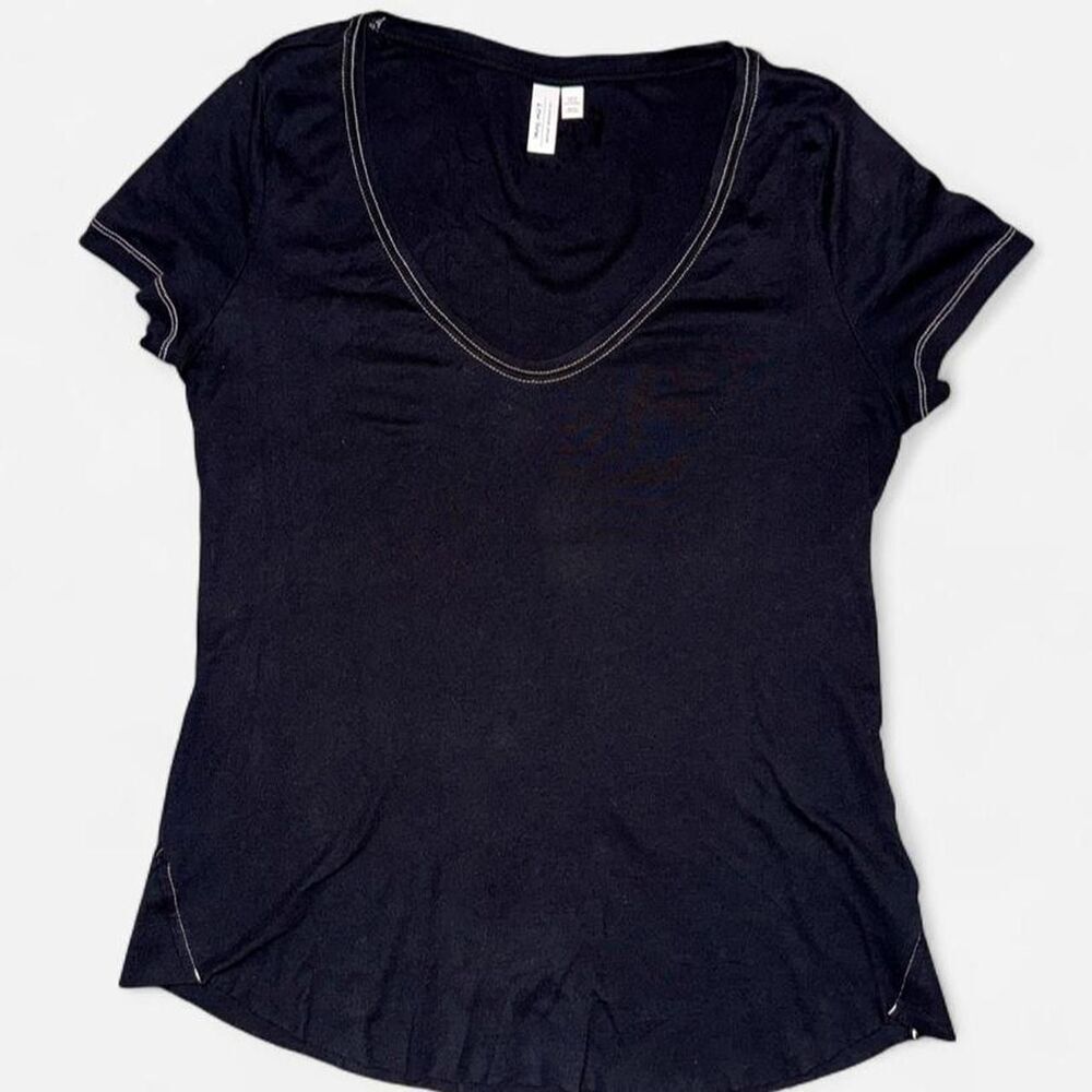 & Other Stories Black Short Sleeve T-Shirt with White Stitching Detail